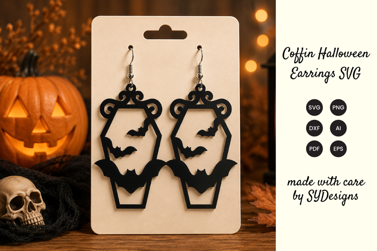 Coffin Halloween Earrings SVG -Laser Cut Spooky Earring