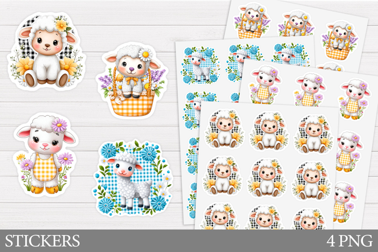 Cute Lamb Sticker Design. Lamb Flowers Sticker Printable
