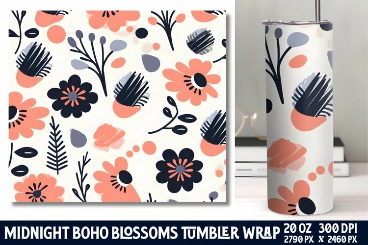 Midnight Flower Tumbler Wrap Sublimation