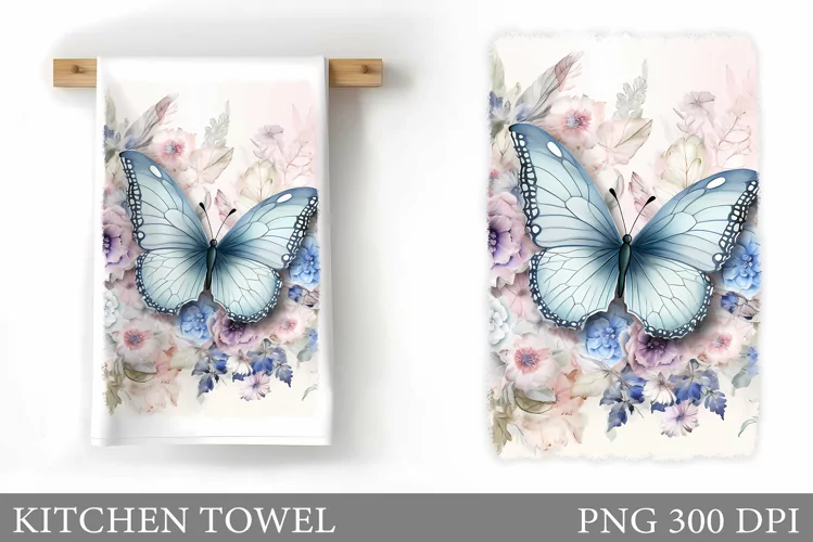Butterfly Kitchen Towel. Flowers Kitchen Towel Sublimation