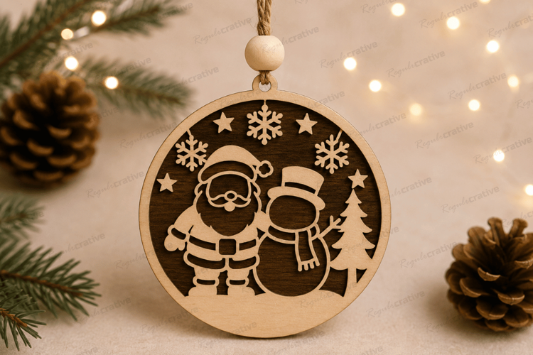 Santa Snowman Ornament Laser Cut SVG File santa snowman