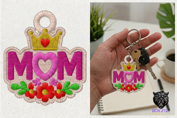 Mom Heart Keychain Embroidery Design