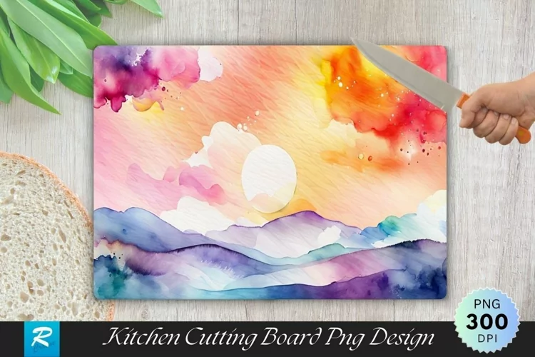 Watercolor Sky Cutting Board Sublimation Design
