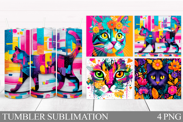 Cat Tumbler Sublimation. Cat Flowers Tumbler Design