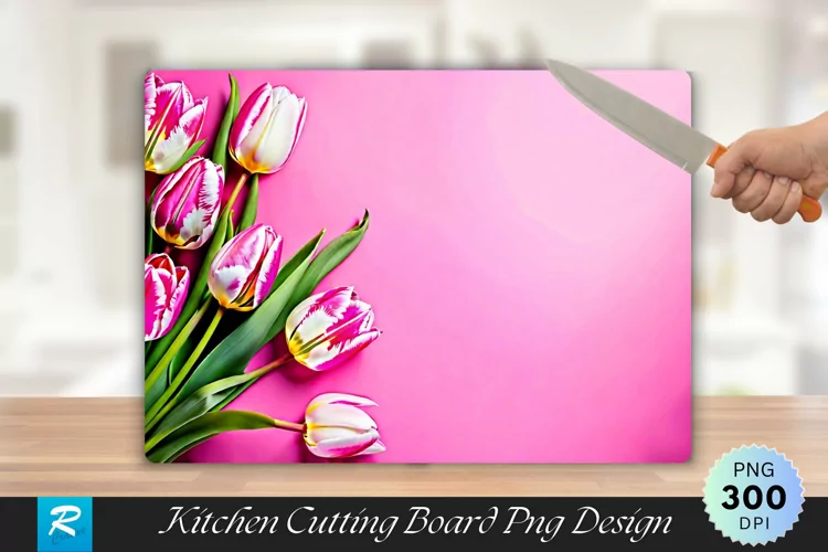Fresh Lush Bouquet of Pink Tulips Cutting Board PNG Design