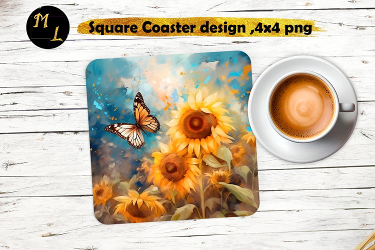 Butterflies and sunflowers Coaster design, Square Coaster