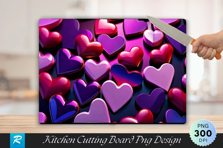 3D Heart Cutting Board Sublimation Design