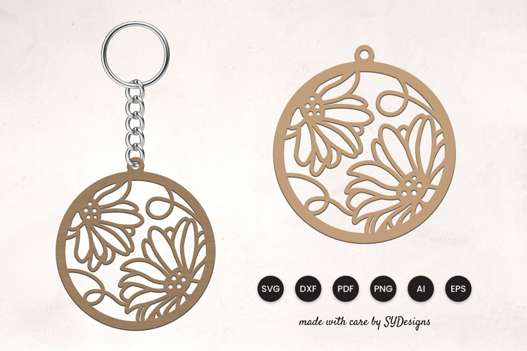 Floral Round Keychain Laser Cut SVG