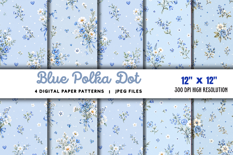 Blue Polka Dot Digital Paper JPG