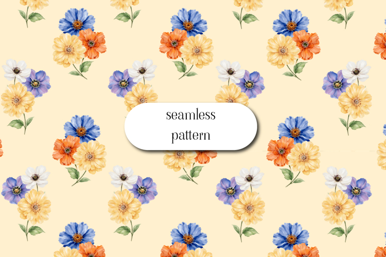 Colorful Floral Seamless Pattern Watercolor Bouquet Art