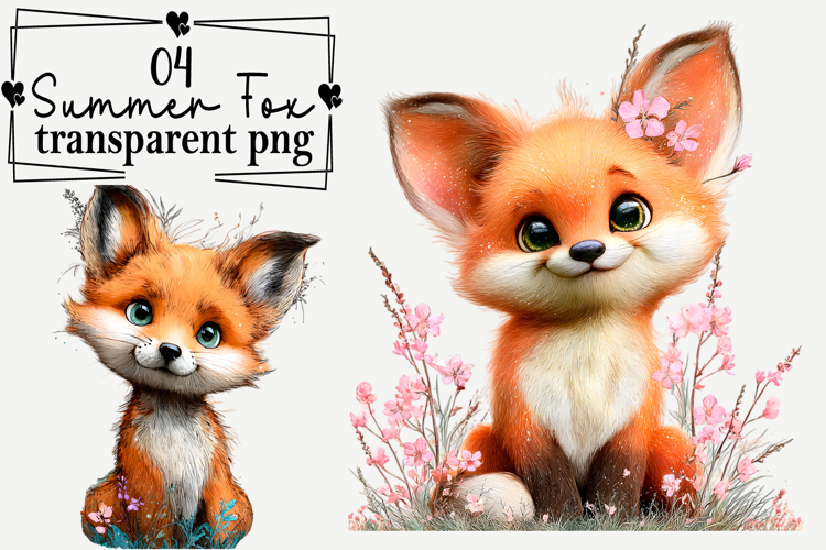 Whimsical Summer Fox Clipart Watercolor PNG