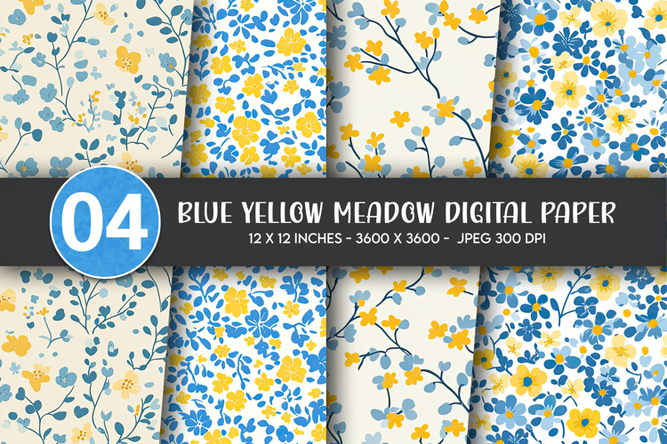 Blue Yellow Meadow Digital Paper example image 1