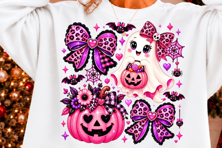 Pink Ghost Halloween Shirt, PNG example image 1