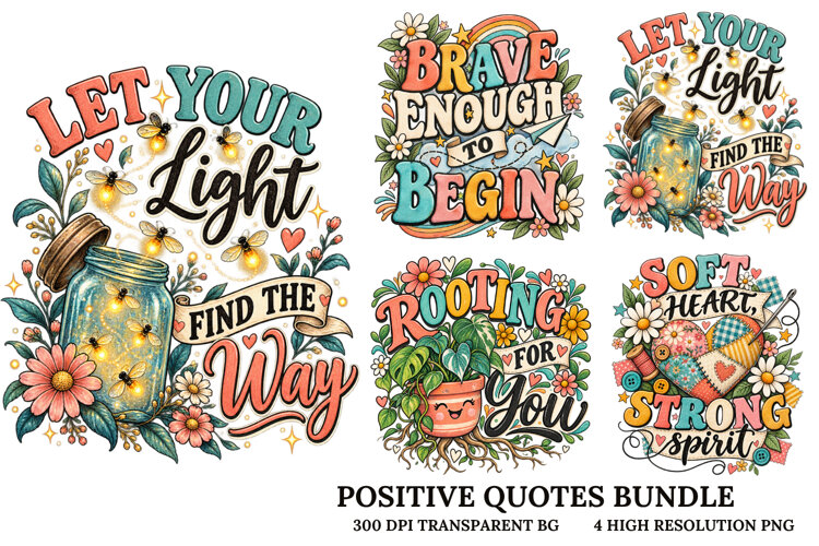 Motivational Positive Quotes Floral Retro PNG example image 1