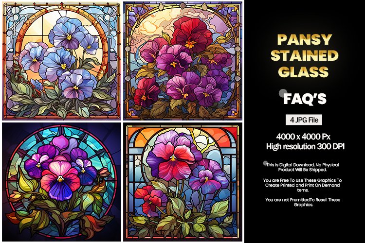 Stained Glass Pansy Square Coaster - 04 Variations example image 1