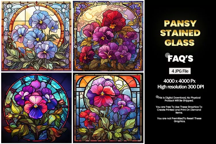 Stained Glass Pansy Square Coaster - 04 Variations