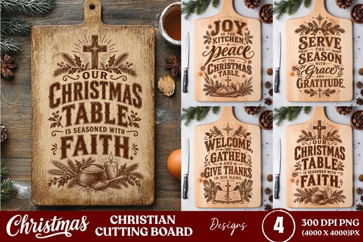 4 Christian Christmas Cutting Board PNGs, 4 Rustic Faith Cut example image 1