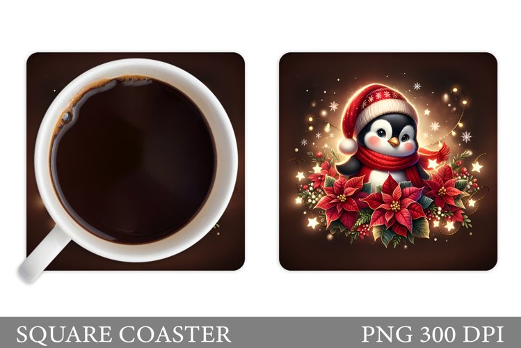 Cute Penguin Coaster Design. Christmas Coaster Sublimation example image 1