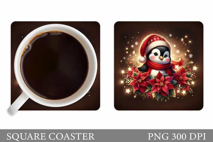 Cute Penguin Coaster Design. Christmas Coaster Sublimation