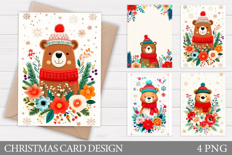 Christmas Bear Card Design. Christmas Card Printable example image 1