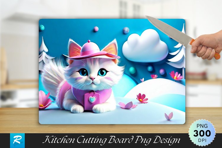 3D Cute Cate Cutting Board Sublimation Design example image 1
