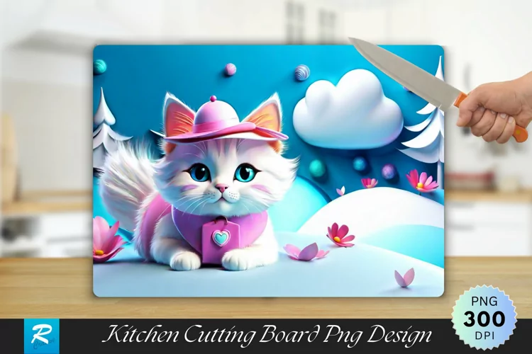 3D Cute Cate Cutting Board Sublimation Design