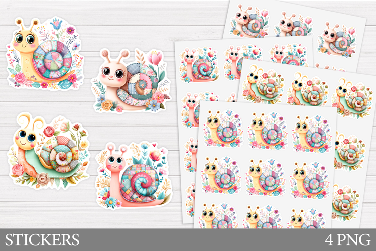 Snail Sticker Design. Flowera Sticker Printable