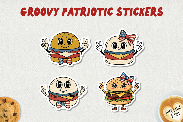 Groovy Patriotic Stickers PNG