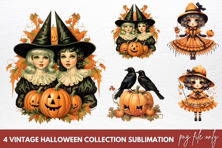 Vintage Halloween Clipart Sublimation, Halloween Clip Art