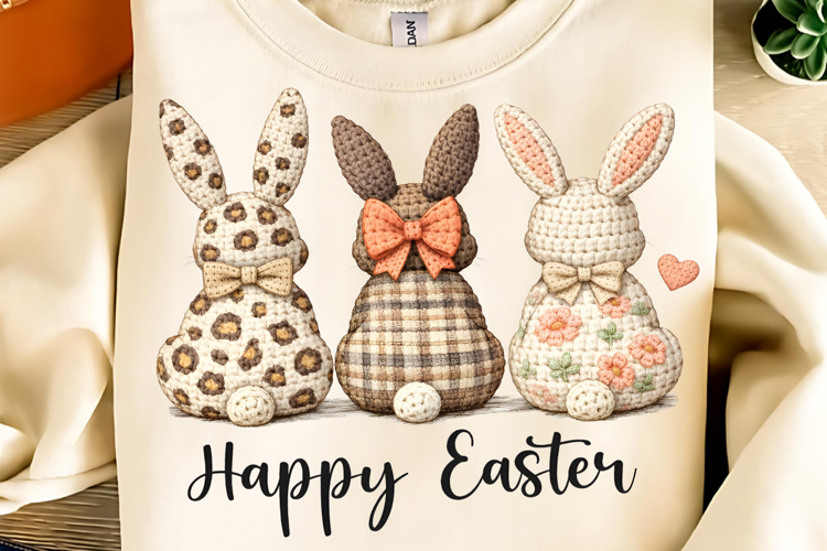 Happy Easter PNG Coquette Easter Bunny, Faux yarn Bunny PNG