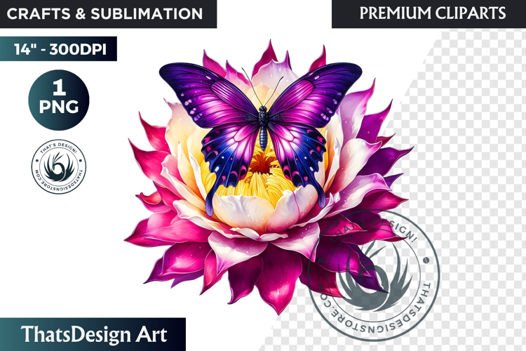 Tropical Butterfly & Flower Clipart: Vibrant floral PNG