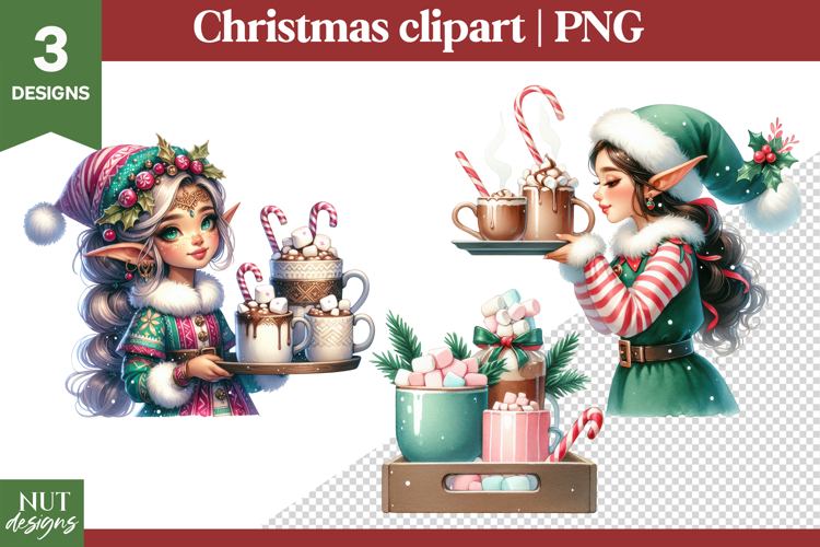 Cute Christmas clipart, Christmas Elf Cocoa Clipart