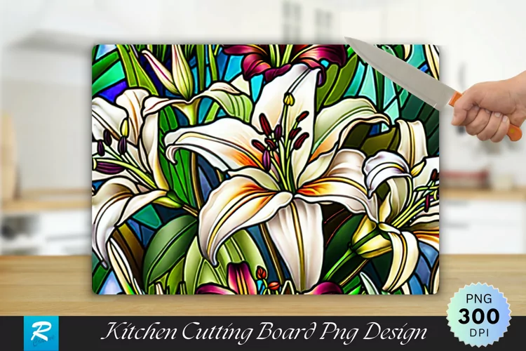 Lily Flowers Stained Cutting Board Sublimation Design