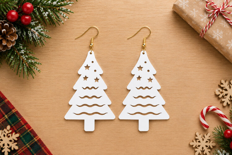 Christmas Tree Earrings Laser Cut SVG example image 1