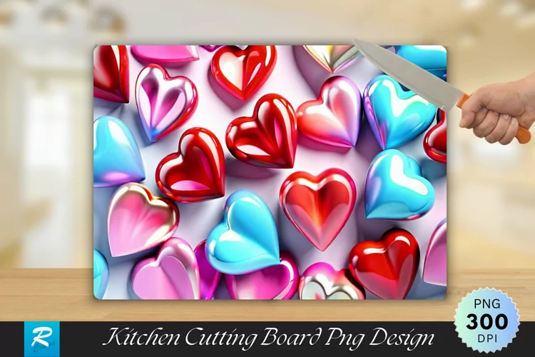 3D Colorful Heart Cutting Board Sublimation Design