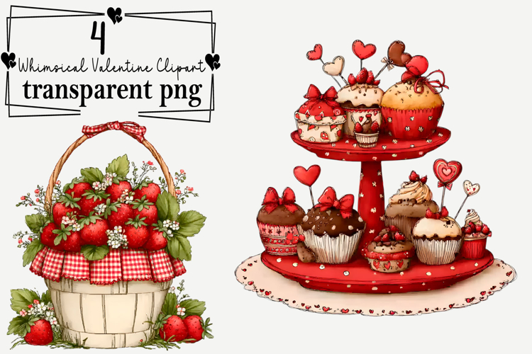 Whimsical Valentine Clipart Watercolor PNG example image 1