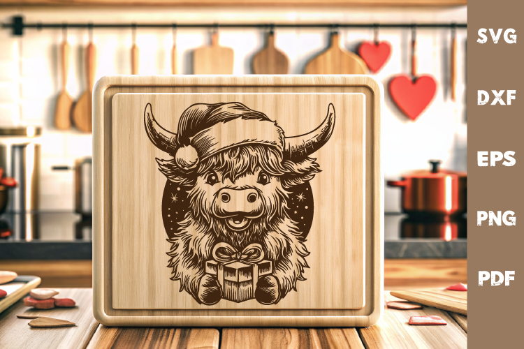 Highland Cow laser SVG PNG| Christmas Cutting Board Design