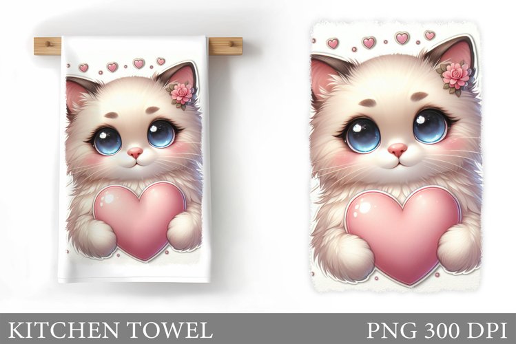 Valentines Cat Kitchen Towel. Valentines Kitchen Towel example image 1