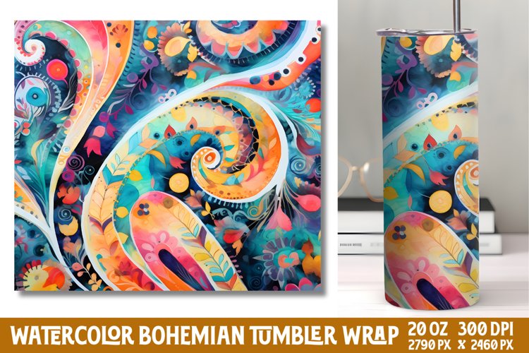 Seamless Watercolor Bohemian Tumbler Wrap