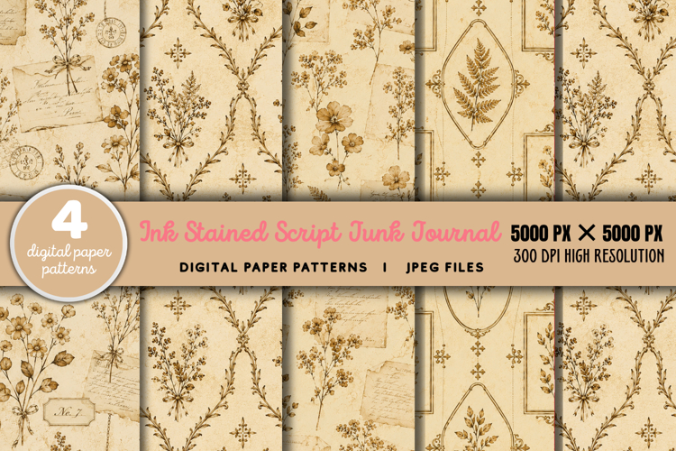 Ink Stained Script Junk Journal JPG