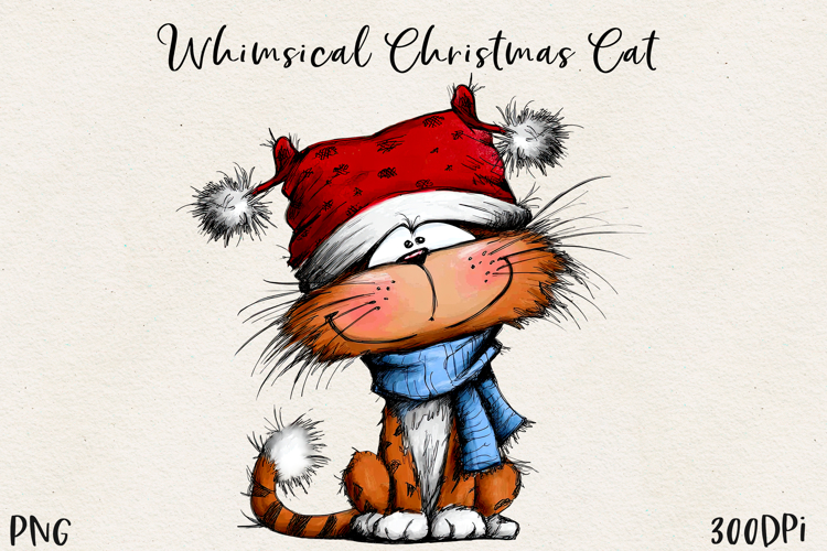 Cute Christmas Cat PNG | Whimsical Holiday Kitty Clipart