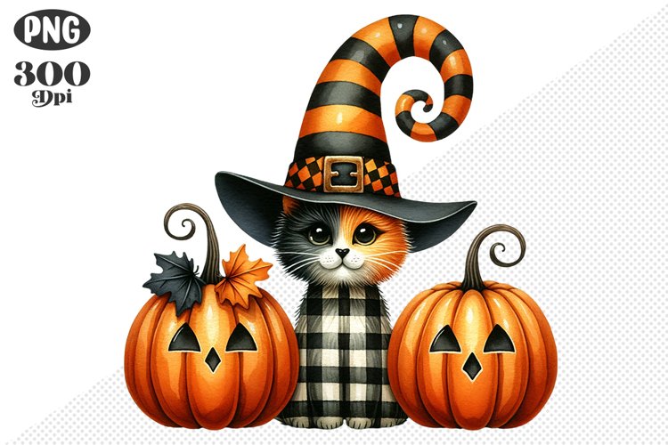 Halloween Cat And Pumpkin Sublimation - Clipart PNG Design example image 1