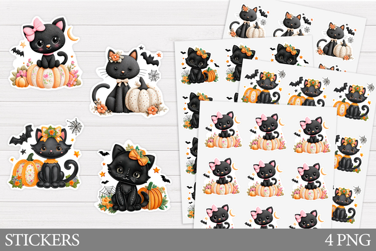 Halloween Cat Sticker Design. Halloween Sticker Printable