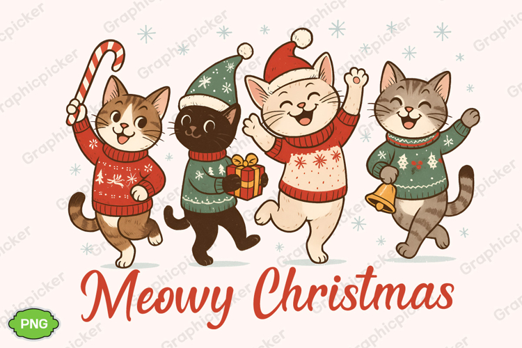 Meowy Christmas PNG, Christmas Cat PNG, Christmas Season PNG