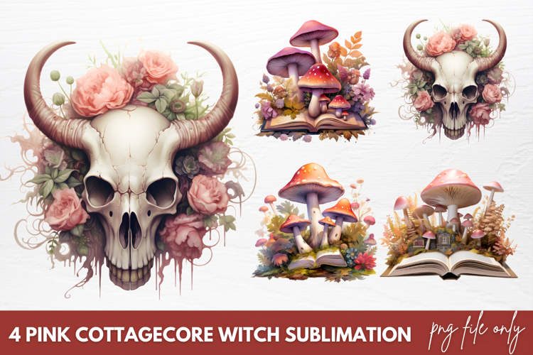 Watercolor Pink Cottagecore Witch Sublimation Clipart