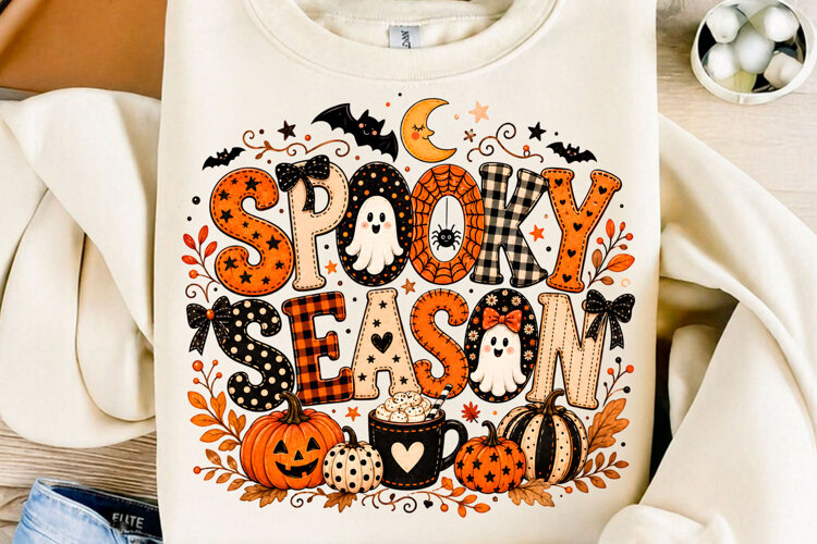 Spooky Season Ghost Pumpkin PNG Cute Halloween Sublimation example image 1