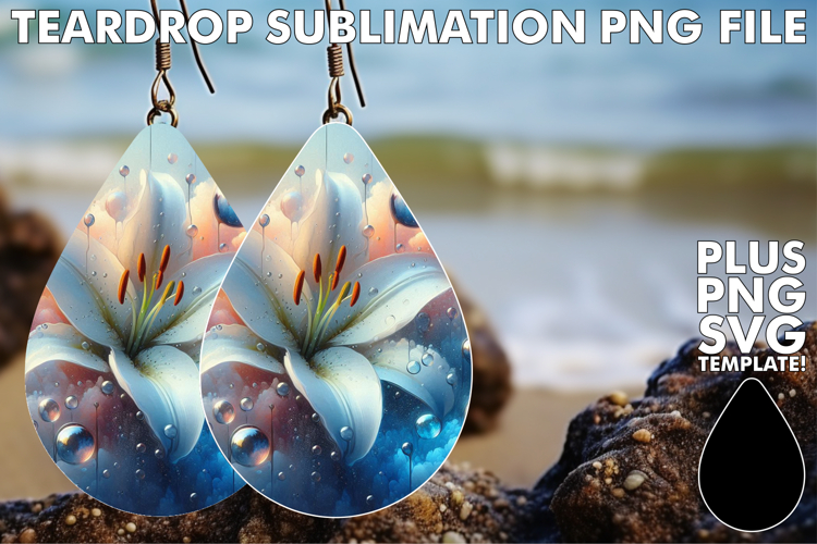 Elegant Teardrop Earrings PNG MAGIC, 3D Flower example image 1