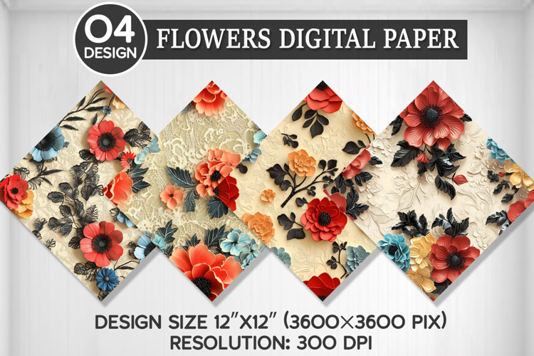 Flowers Seamless Digital Paper, Flowers Background