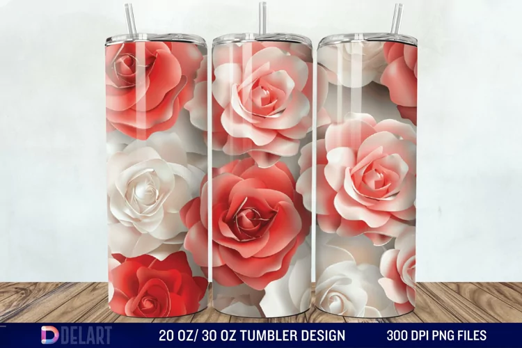 3D Flower Seamless Roses Tumbler Wrap