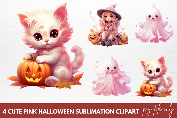 Cute Pink Halloween Sublimation Clipart, Pink Halloween